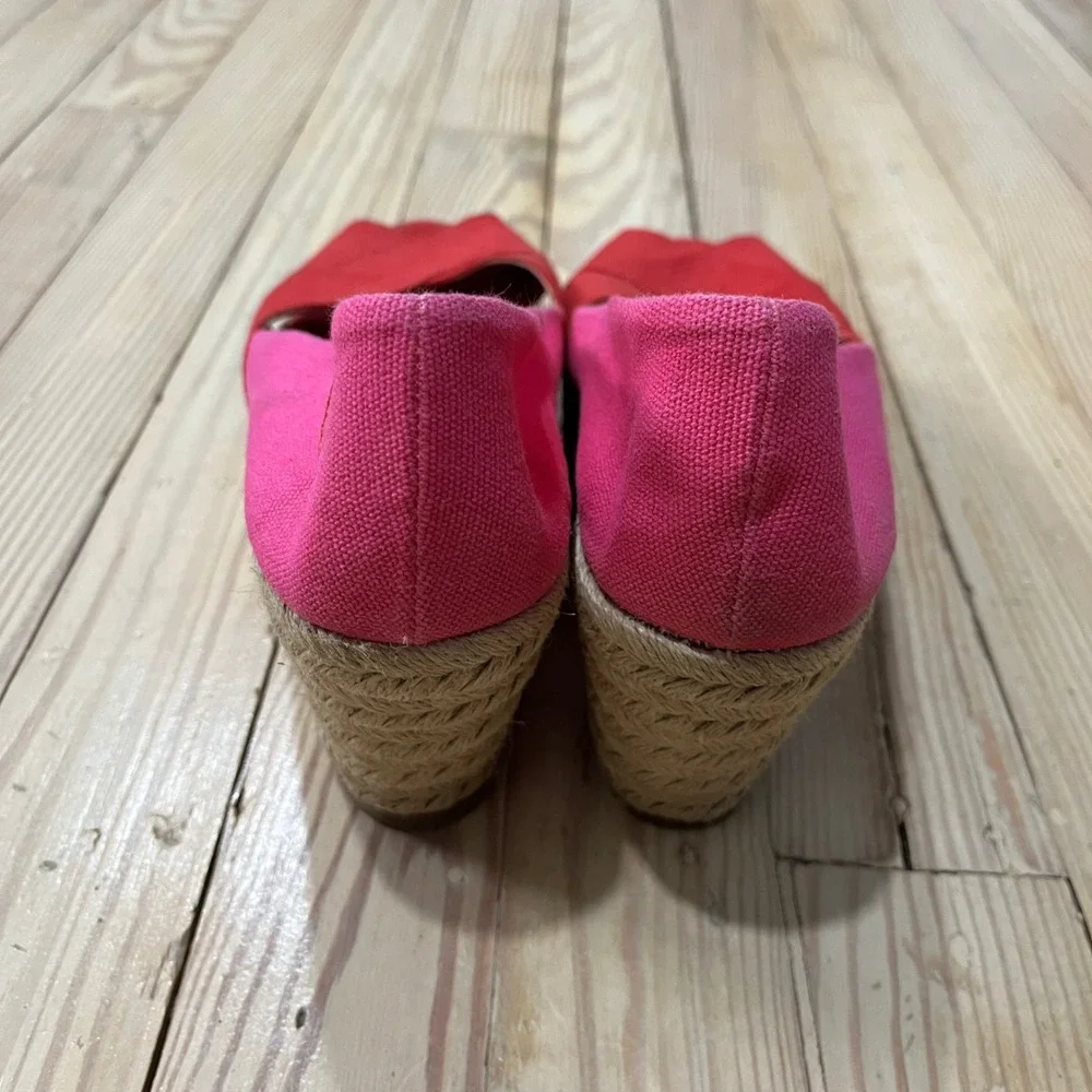 Tory Burch Filipa Espadrille Wedges Womens 8 Pink Red Canvas Peep Toe  Platform